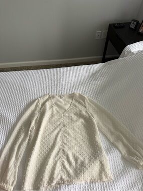 J. Crew Ivory Swiss Dot V‑Neck Blouse